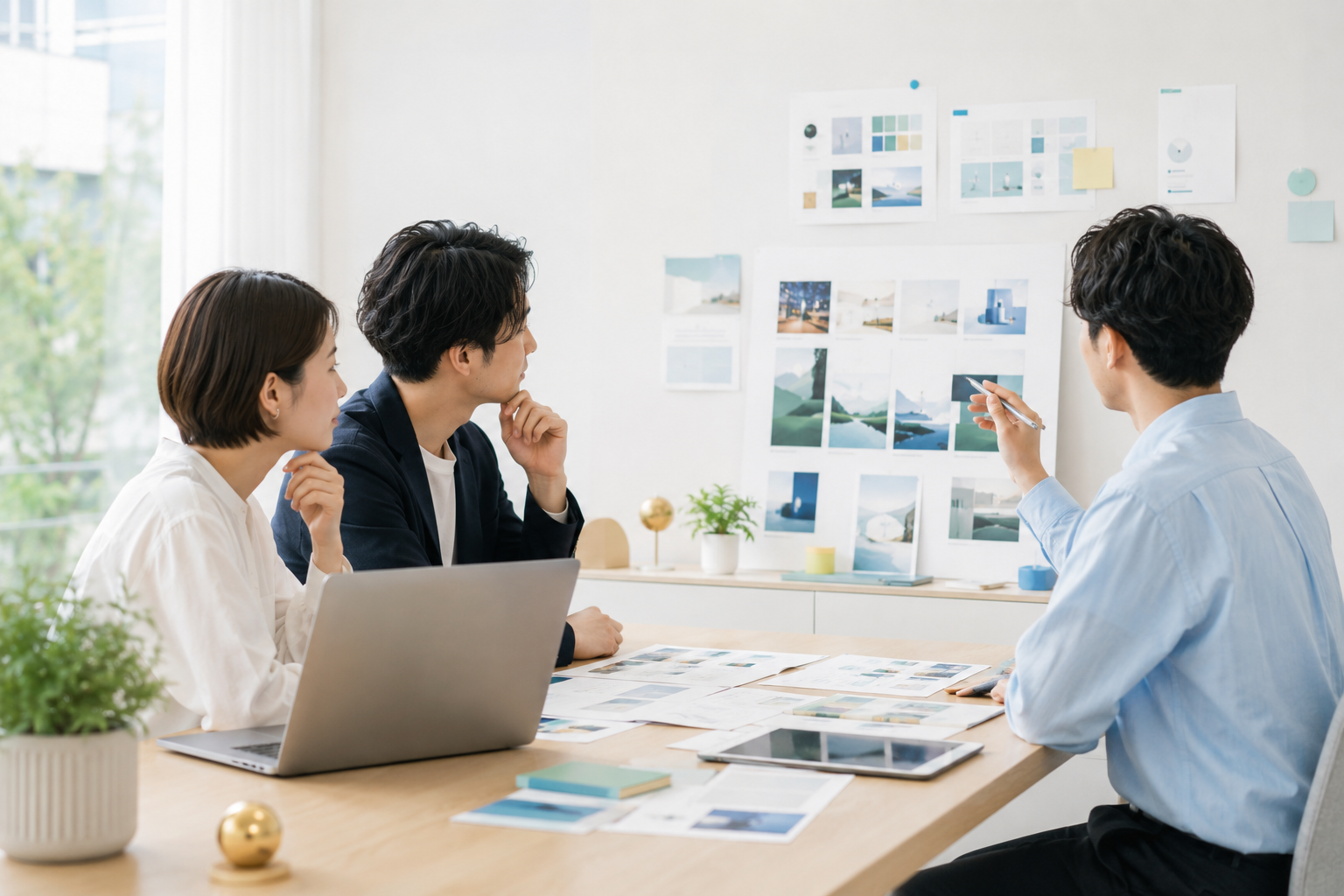 制作パートナーとして企画資料を見ながら打ち合わせをしている様子